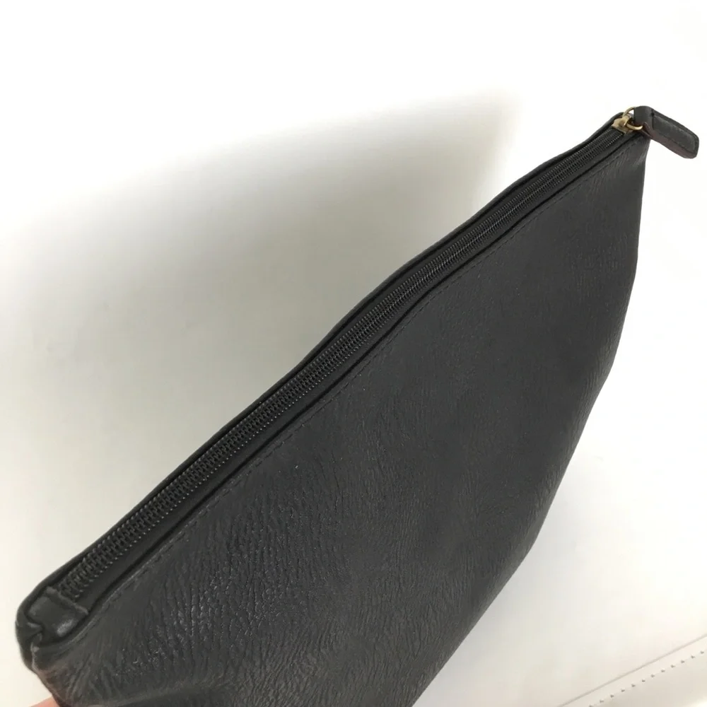 Free People Large Black Vegan Faux Leather Makeup Pouch Cosmetic Case Zipper Bag